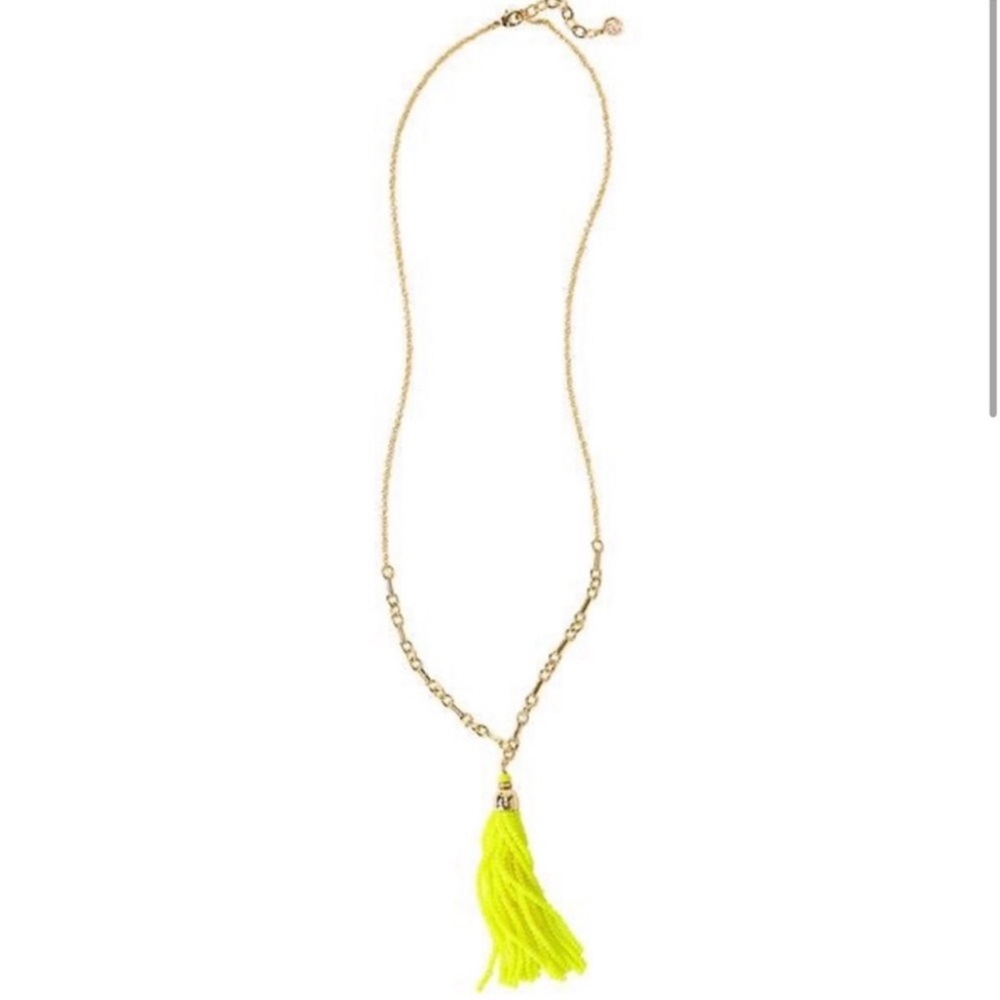 NWOT Lilly Pulitzer Beach Breeze Neon Yellow Tassel Long Gold Tone Necklace